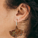 Brincos Gingko com folha grande e stud
