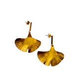 Brincos Gingko com folha grande e stud